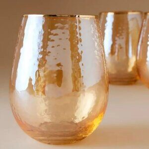 Anthropologie Zaza Iridescent Honey Luster Stemless Wine Glasses, Set of 2 - New